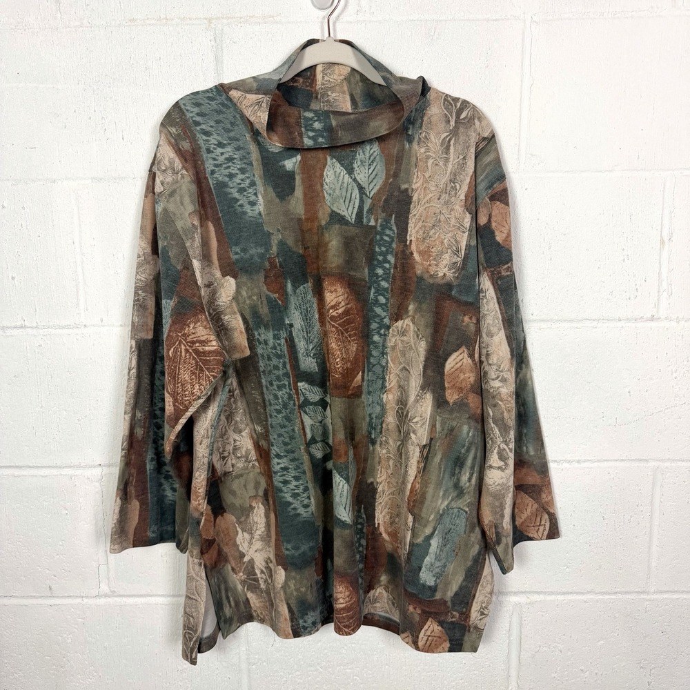 VTG Jaque & Koko Ribbed Knit Tunic Top Plus Size 18/20 Fall Leaves Artsy Maximal
